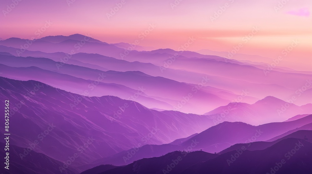 A beautiful, colorful, abstract mountain landscape with trees in a mystic purple tonality. Decorative, artistic look.
