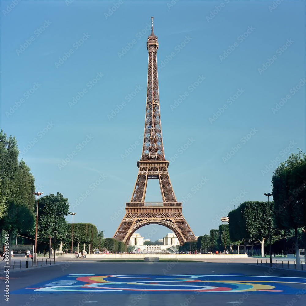 Fototapeta premium Eiffel Tower on the eve of the Olympic Games