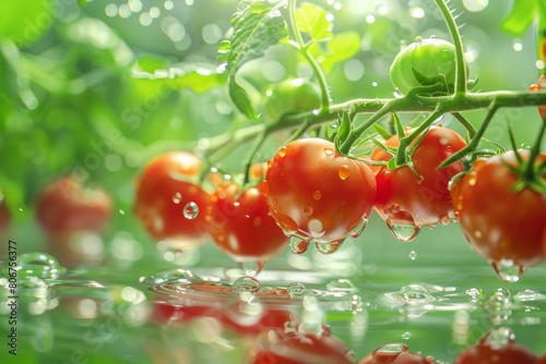 Close-up of vibrant hydroponic tomatoes growing in nutrient-rich water, exemplifying sustainable farming practices.