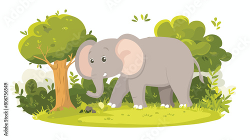 Cute elephant walking in nature isolated vector over