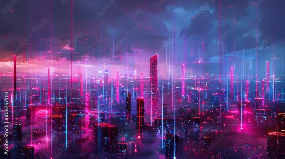Modern city and communication network concept. IoT (Internet of Things). Smart city. Digital transformation. Wide image for banners, advertisements. Modern city and communication network concept. IoT (Internet of Things). Smart city. Digital transformation. Wide image for banners, advertisements.