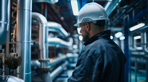 Technician inspecting refrigeration pipes for leaks and malfunctions in a meat freezing facility, ensuring efficient operation.