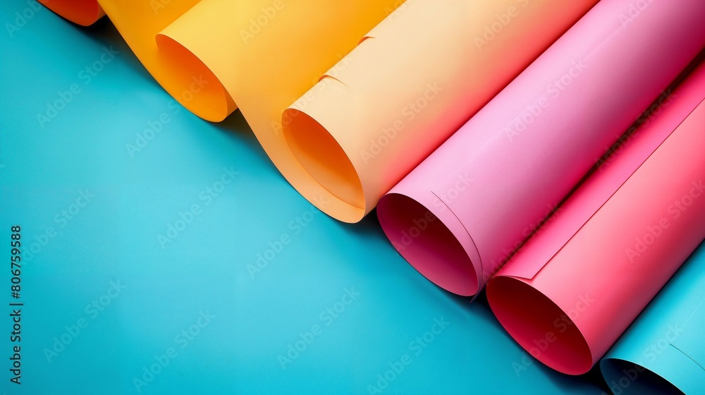 Colorful Paper Rolls on Blue Background Colorful Paper Rolls on Blue Background
