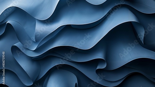 Monochrome Blue Waves: 3D Rendered Abstract Background