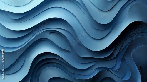 Layered Blue Waves: Paper Cutout Style Abstract Background