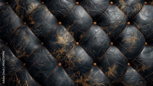 Luxurious Chesterfield Leather and Black Gold Marble Texture photo