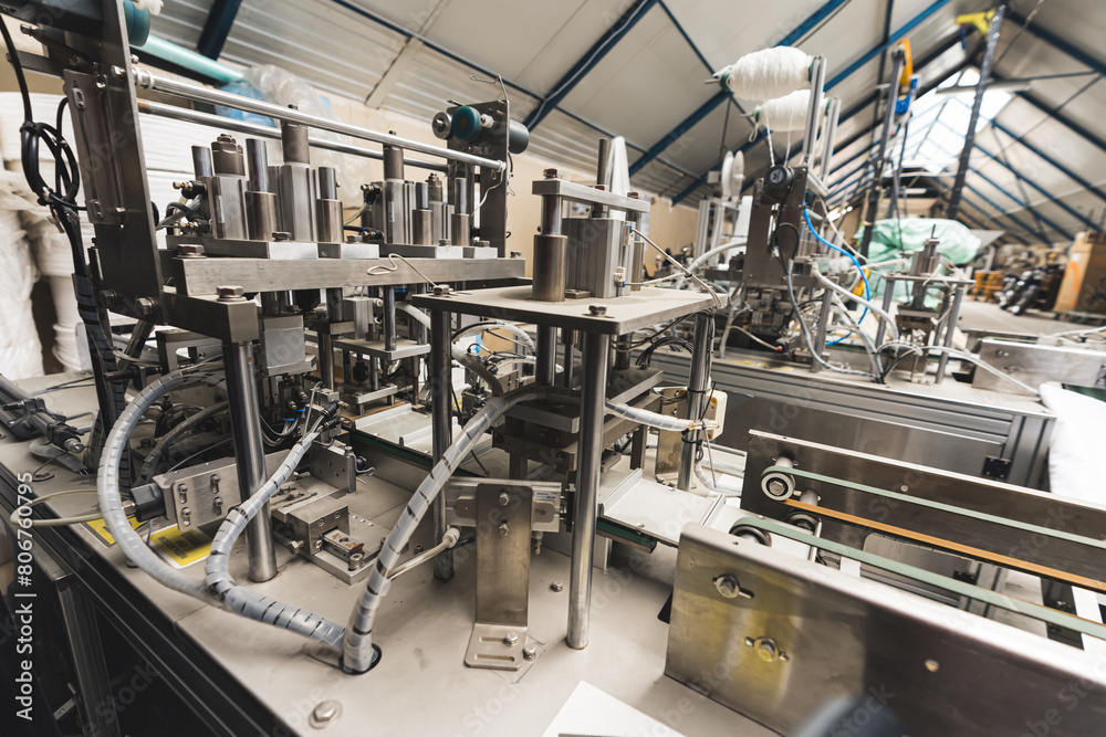 medical face mask production line at the factory. High quality photo medical face mask production line at the factory. High quality photo