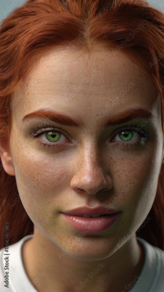 Portrait of a beautiful red-haired girl with green eyes, close-up. Portrait of a beautiful red-haired girl with green eyes, close-up.