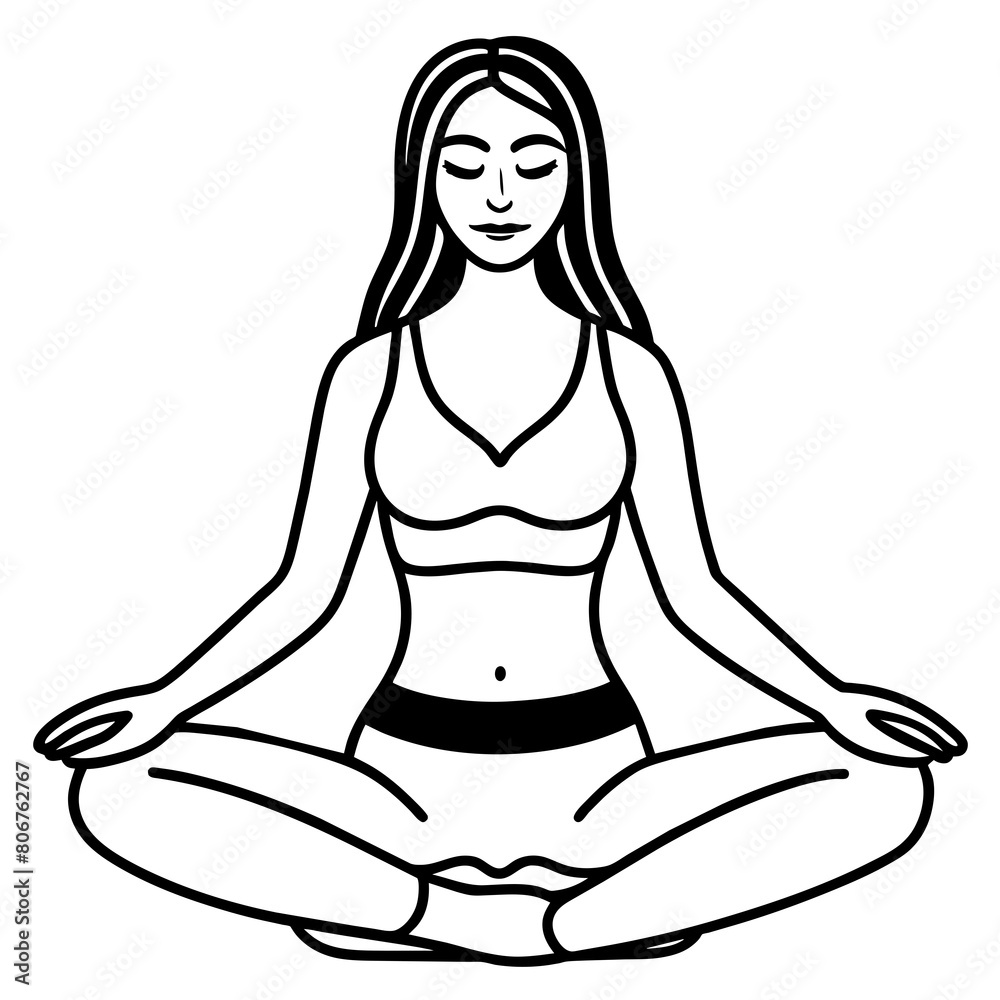 Girl doing Yoga meditation vector illustration