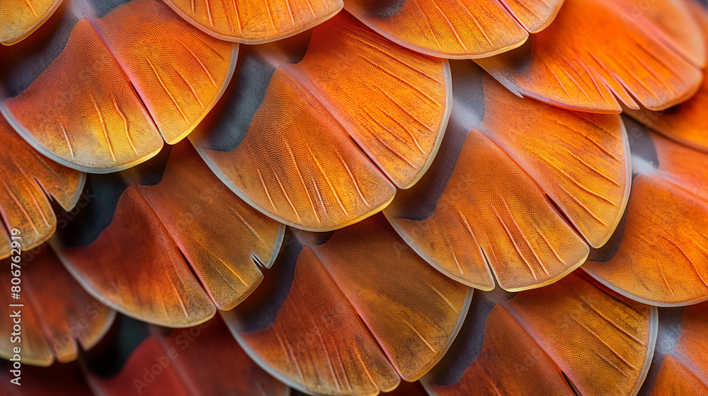Macro photograph captures the bright orange tones of fish scales, creating a visual feast of color and pattern Macro photograph captures the bright orange tones of fish scales, creating a visual feast of color and pattern