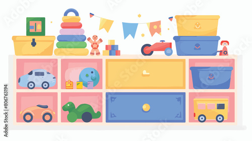 Drawers with toys over white Vector illustration. Vector