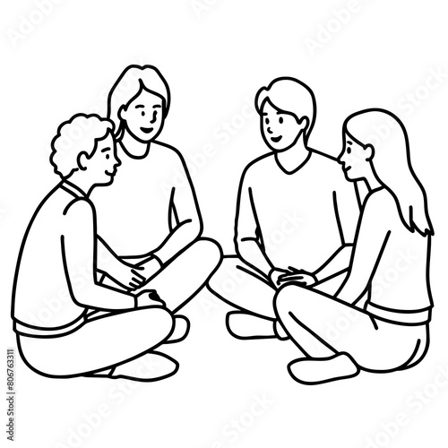 A group of people discussing vector illustration