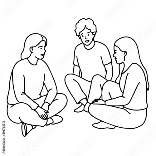 A group of people discussing vector illustration