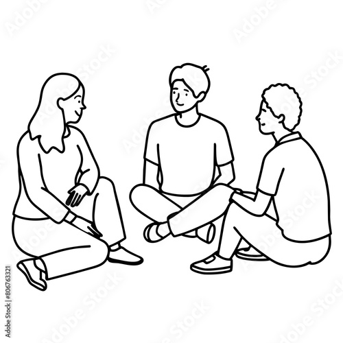 A group of people discussing vector illustration