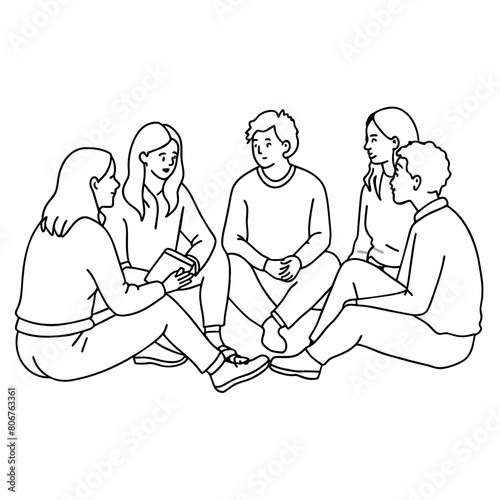 A group of people discussing vector illustration