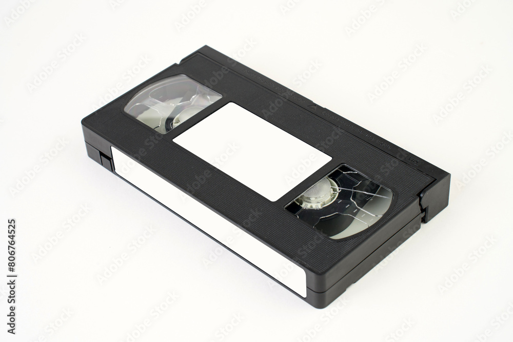 Video cassette tape on white background, close-up Video cassette tape on white background, close-up