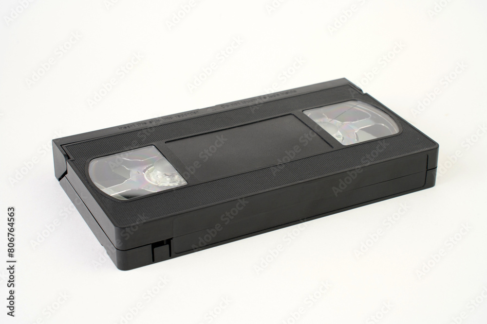 Video cassette tape on white background, close-up Video cassette tape on white background, close-up