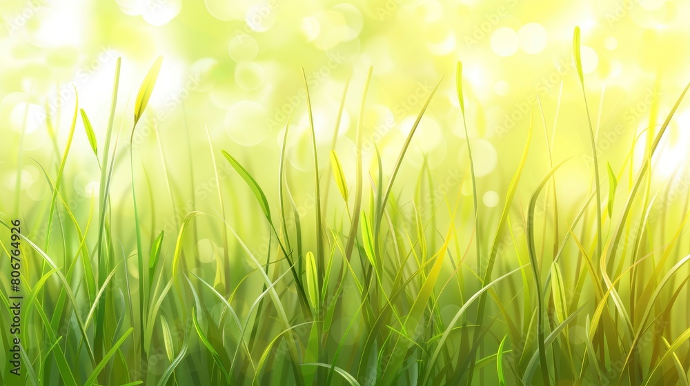 Fresh Spring Grass In A Blurred Green Natural Setting, Cartoon Background Fresh Spring Grass In A Blurred Green Natural Setting, Cartoon Background