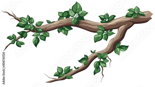Front View Of A Tree Branch Elegantly Decorated With Greenery, Exuding A Sense Of Natural Charm, Cartoon Background