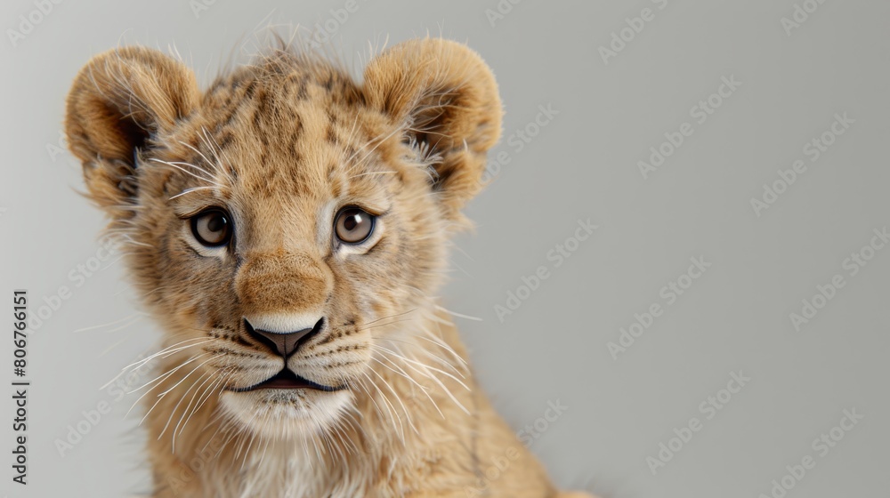 A tight shot of a mournful lion cub gazing into the camera A tight shot of a mournful lion cub gazing into the camera