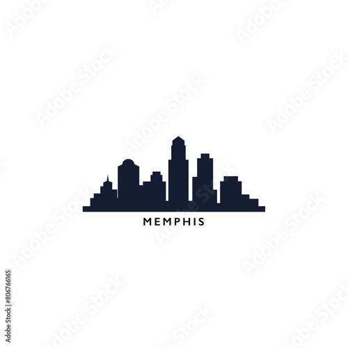 Memphis, USA, city skyline logo. Panorama vector flat US Tennessee state icon, abstract landmarks, skyscraper, panorama, horizon. Solid black shape of United States of America