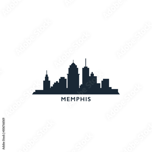 Memphis, USA, city skyline logo. Panorama vector flat US Tennessee state icon, abstract landmarks, skyscraper, panorama, horizon. Solid black shape of United States of America