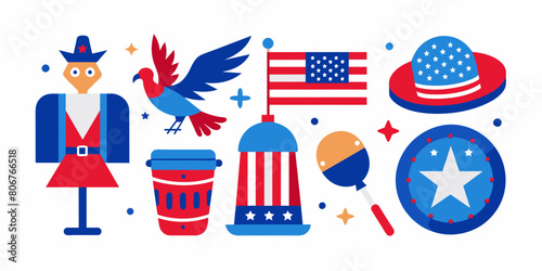 vector collage of Uncle Sam, an eagle, and American patriotic symbols, embodying the spirit of American festivities