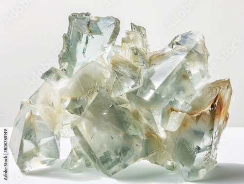 A large rough cut aquamarine crystal on a white background. photo