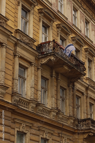 Flag of Israel in a balcony