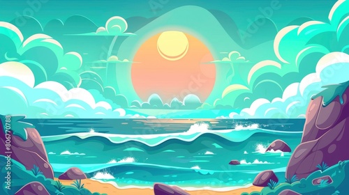 Majestic View Of Turquoise Water Under The Sunny Sky, Filling The Heart With Wonder And Awe, Cartoon Background