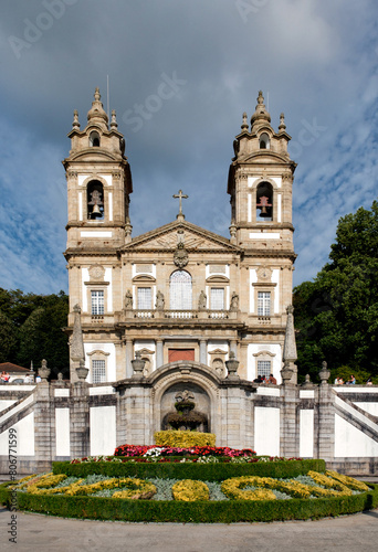 staircase and statues at bom jesus do monte sanctuary in braga, portugal