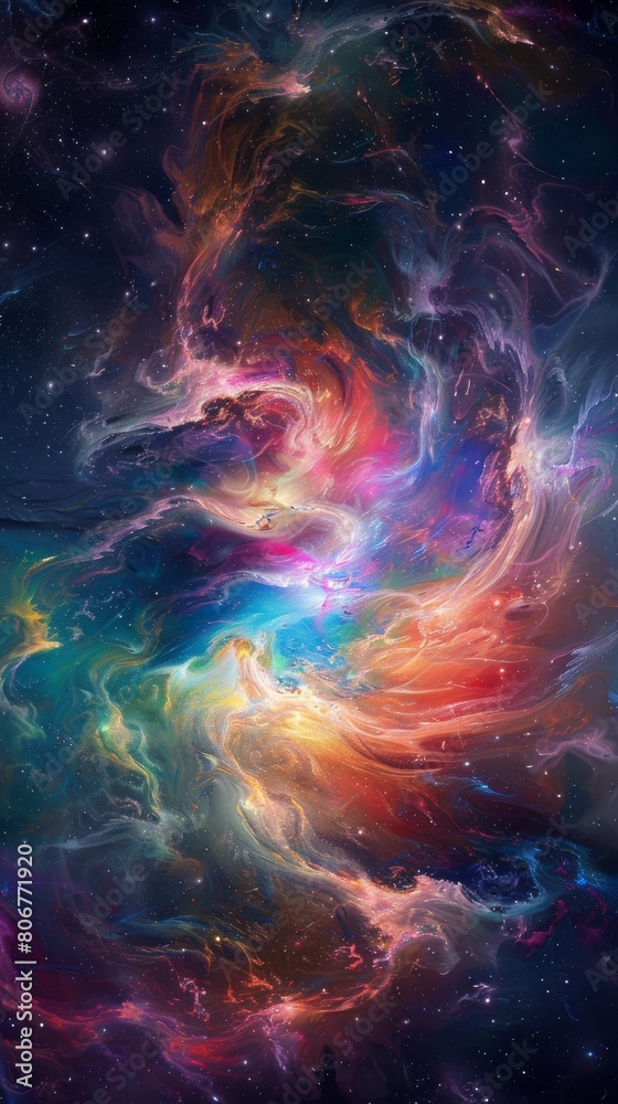 A celestial theme dominates this image, with brilliant colors weaving into a spectacular nebula, evoking the awe-inspiring vastness of the cosmos A celestial theme dominates this image, with brilliant colors weaving into a spectacular nebula, evoking the awe-inspiring vastness of the cosmos