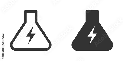 Laboratory flask with lightning icon inside. Vector illustration.