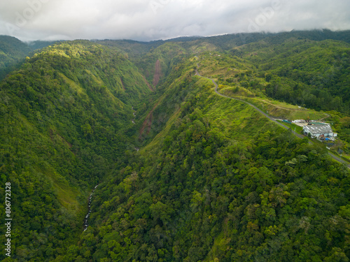 Aerial view of lush green forests covering Cinchona mountain in Heredia, Costa Rica photo