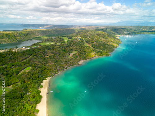 Aerial view of Guanacaste's lush green forests surrounding the Gulf of Nicoya in Costa Rica photo