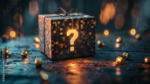 Glowing Mystery Box with Question Mark in Enchanted Setting