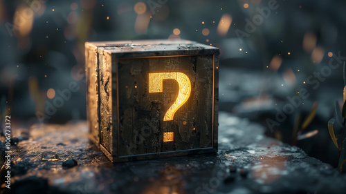 Mysterious Glowing Question Mark Box in Misty Setting