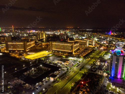 Aerial view of Kissimmee, Florida cityscape at night © Wirestock