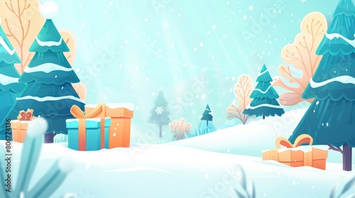 Wallpaper Mural Banner With New Year And Christmas Gift Boxes, Cartoon Background Torontodigital.ca