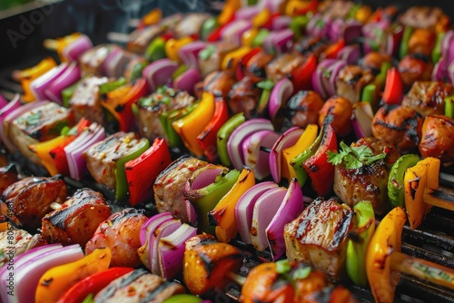 Skewered SuccessA variety of colorful kebabs filled with vegetables, meat, and seafood are grilled to perfection
