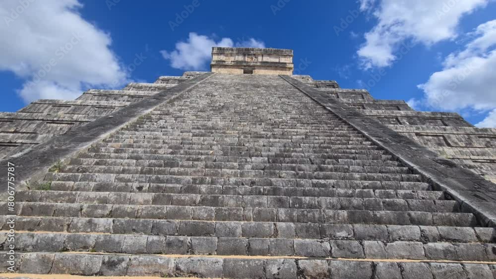 Chichen Itza Mexico Main Pyramidal Mayan Temple, Wide Angle View on Sunny Day Chichen Itza Mexico Main Pyramidal Mayan Temple, Wide Angle View on Sunny Day