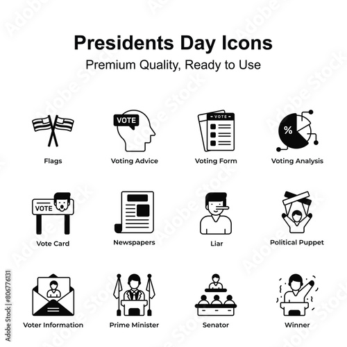 Visually perfect presidents day icon set, customizable vectors