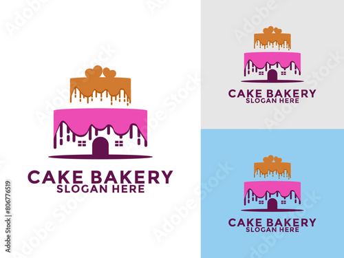 Cake House logo icon, Cake bakery logo vector illustration