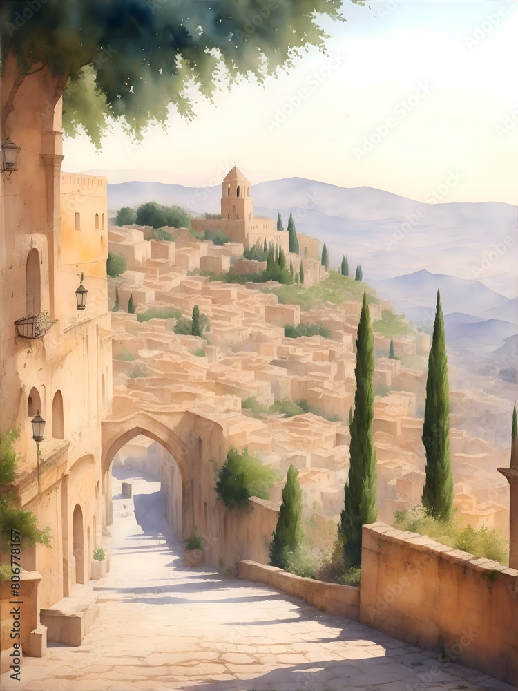 Naklejka premium Constantine Algeria Country Landscape Illustration Art