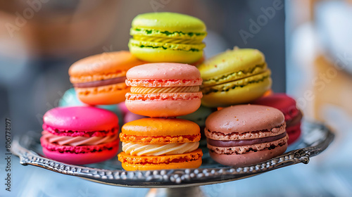 Macarons, colorfur dessert, gourmet sweets, food photography photo