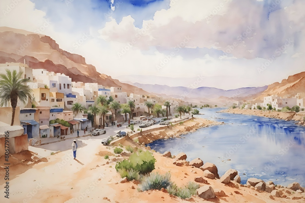 El Oued Algeria Country Landscape Illustration Art