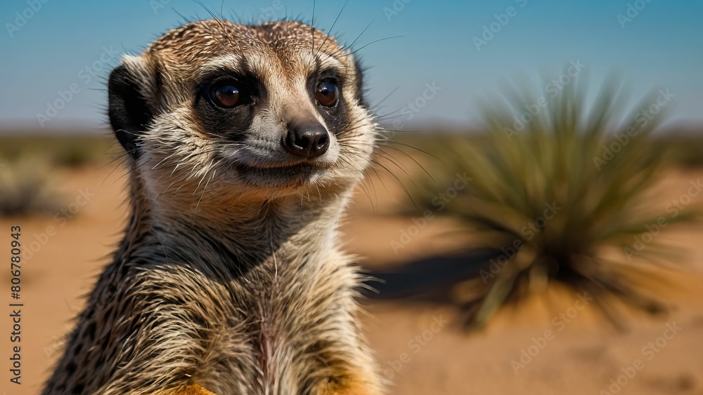 Fototapeta premium Close up of an attentive meerkat on guard in natural habitat