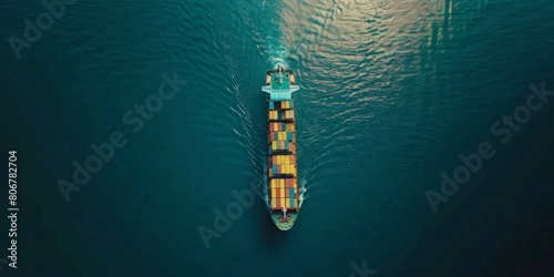 Global Maritime Logistics, Cargo Transportation by Ship with Shipping Containers at Sea