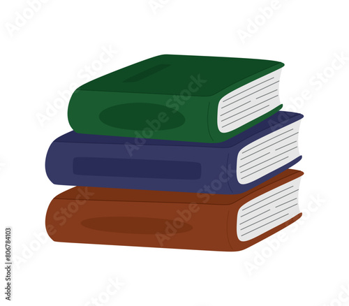 Vector stack of books to read. Pile of textbooks to study, literature, dictionaries, encyclopedias isolated on white background. Pile of educational books. Colored flat vector illustration