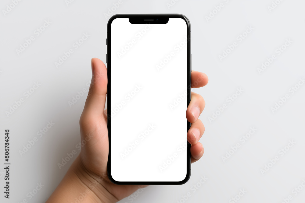 mockup hand holding mobile smartphone with transparent png empty screen ...